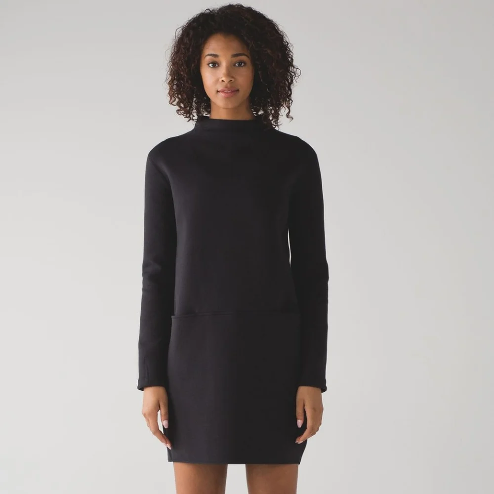 Lululemon City Bound Dress Long Sleeve Grey Black Dress Size 6 - Picture 4 of 10